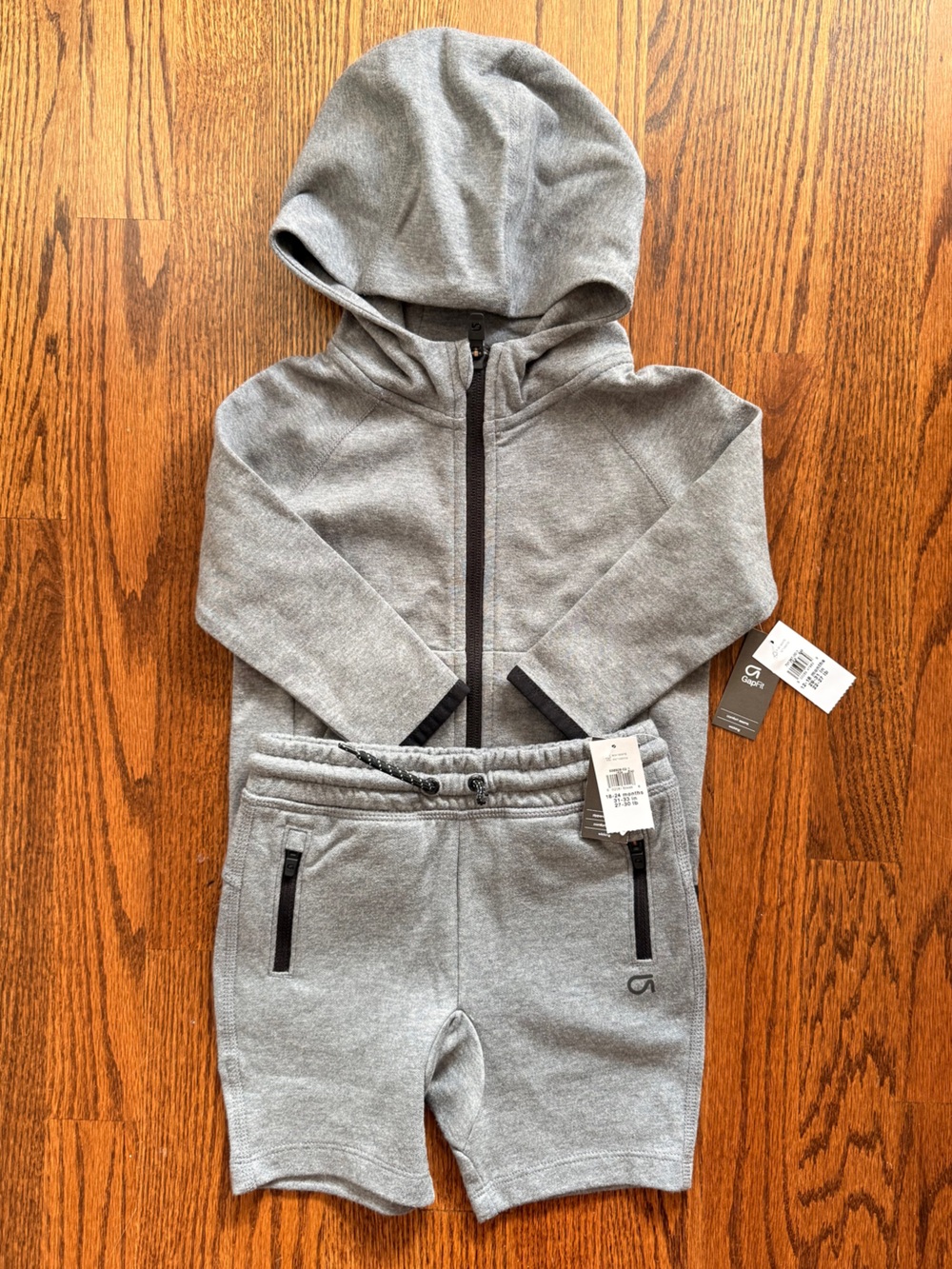 NWT GAP Gray Kids Hooded Zip Sweatshirt & Shorts Set